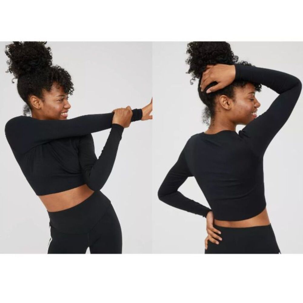 Offline by Aerie Seamless Long‑Sleeve Crop Top - Black, S
